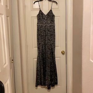 Lace black and white spaghetti strap Prom Dress